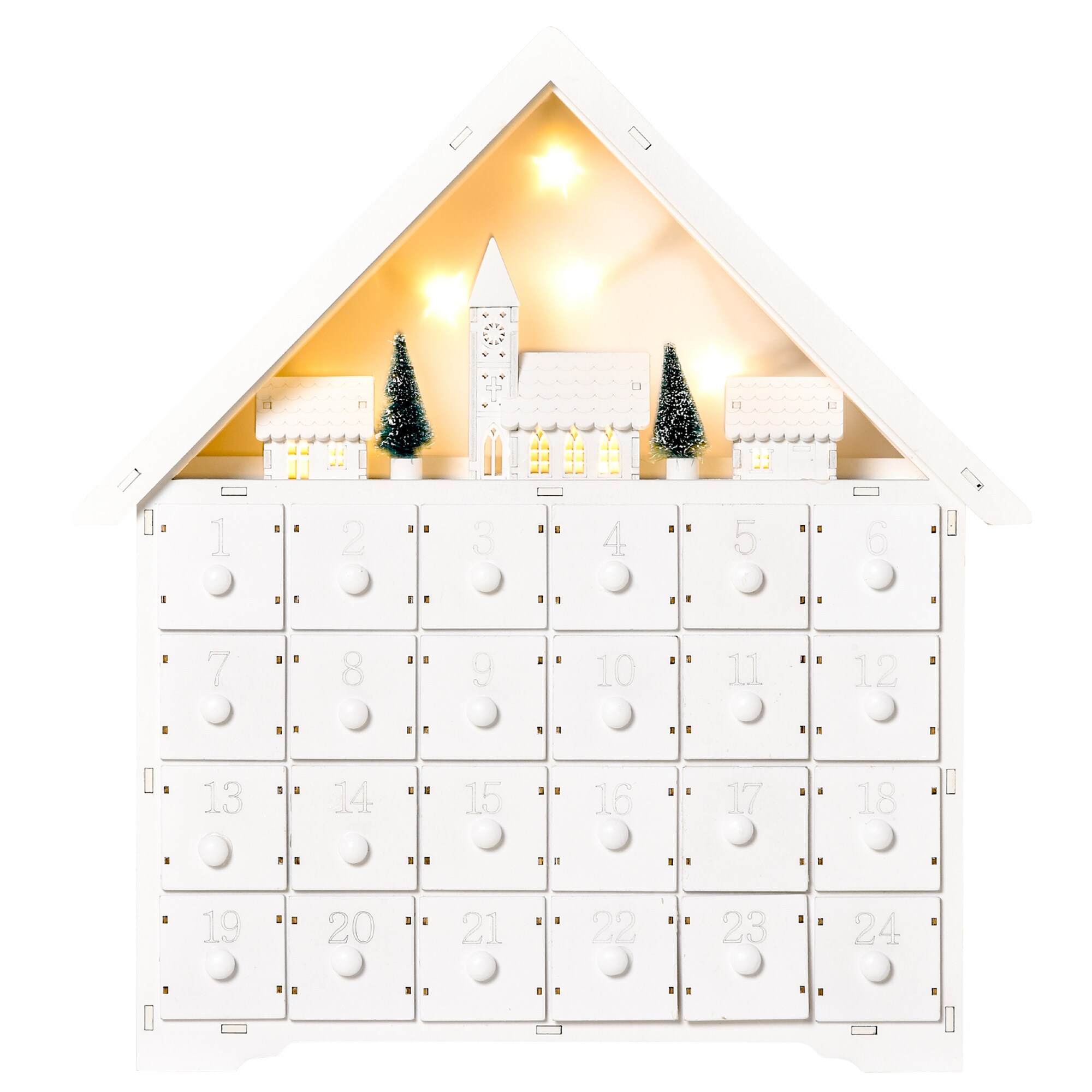 HOMCOM Adventskalender mit LED Lichtern und kleinem Dorf weiß 39B x 9T x 42H cm