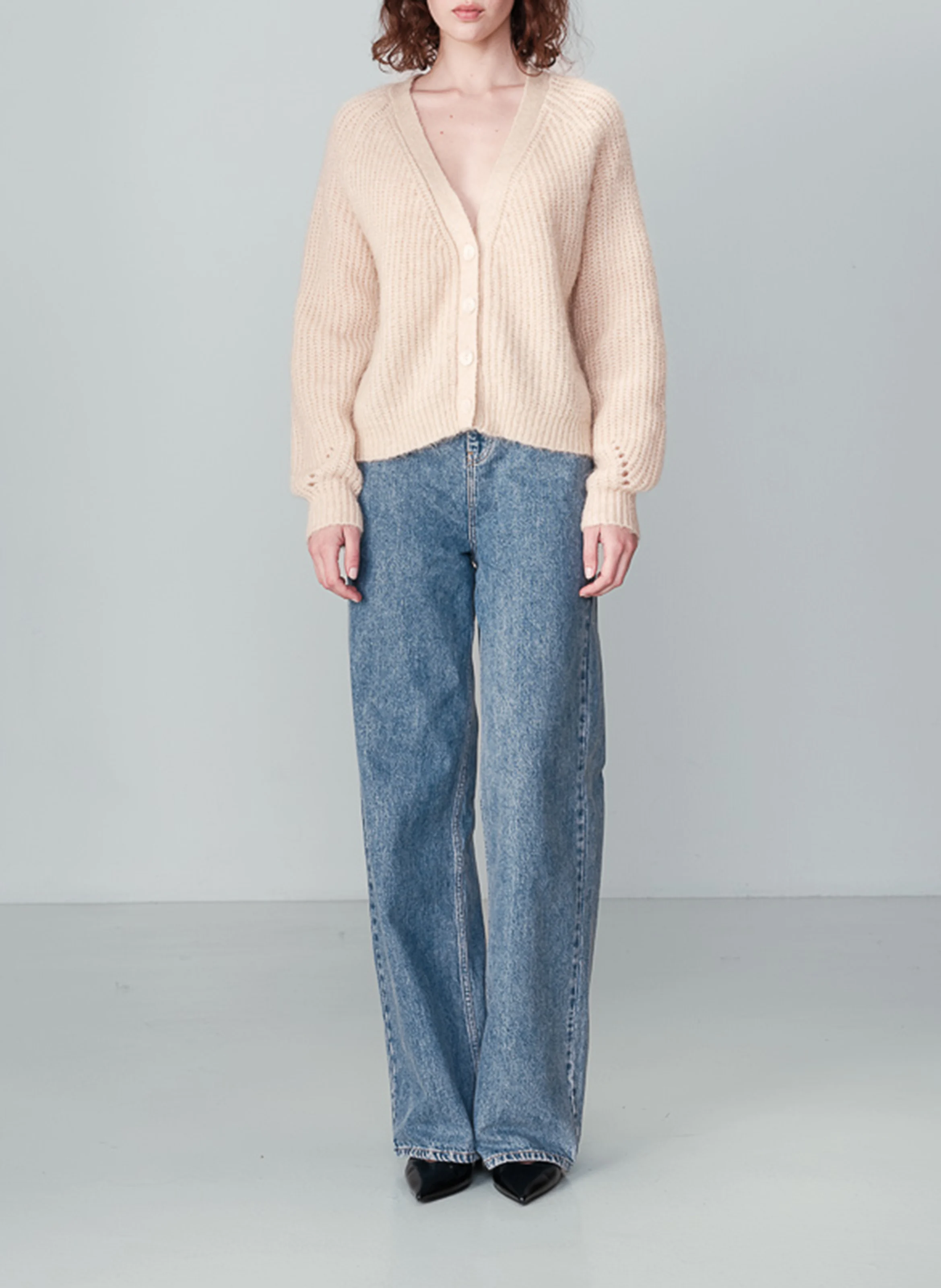 NASTER - Cardigan col V droit en maille | Beige