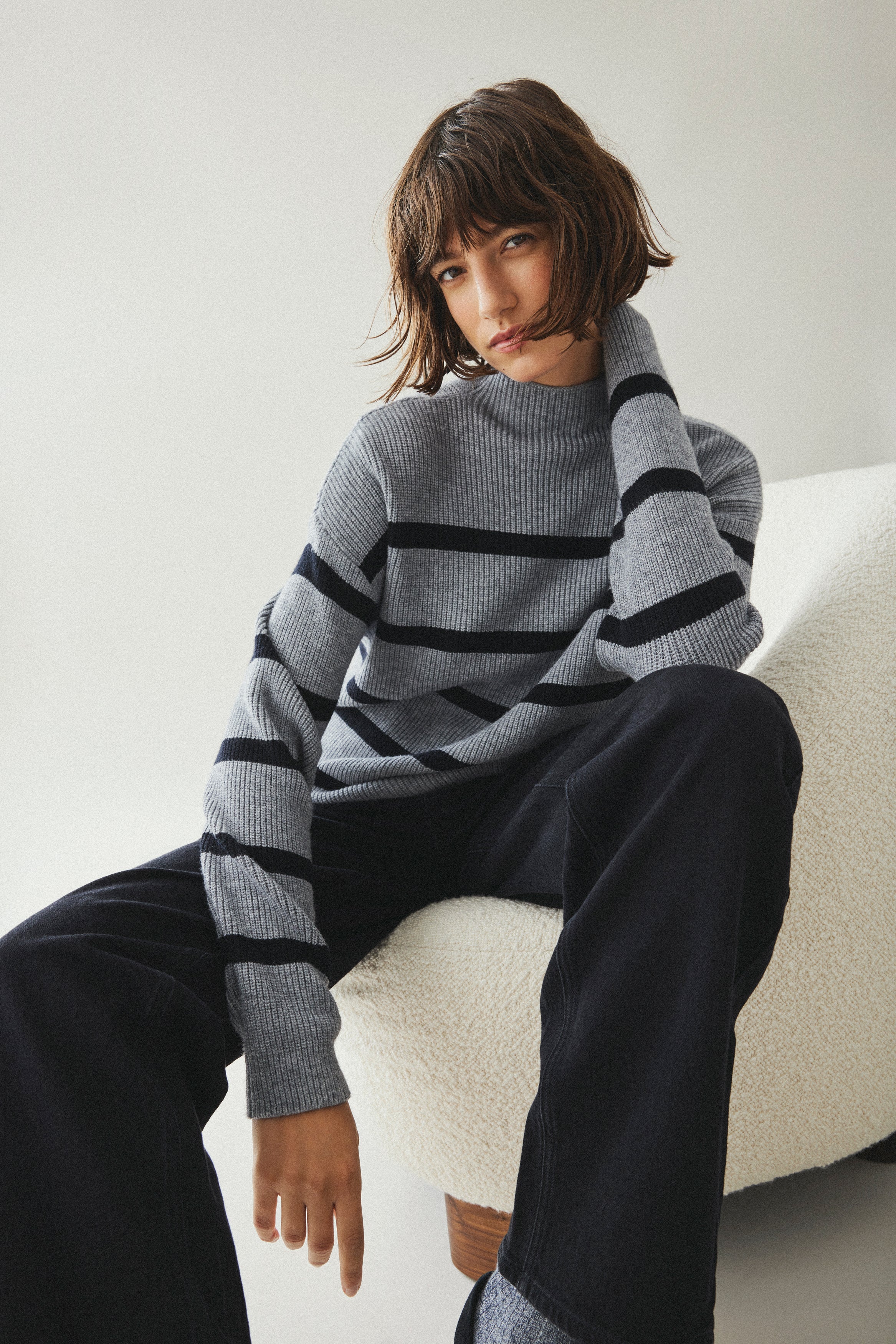 Vila  Viril turtleneck striktrøje - Medium Grey Melange