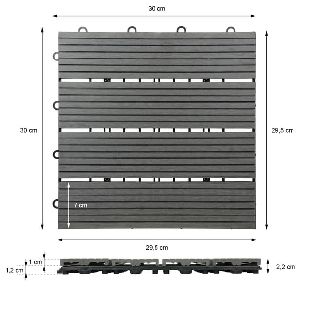 ECD Germany WPC terrassefliser 30x30 cm 33er besparelsessæt til 3m² antracit i
