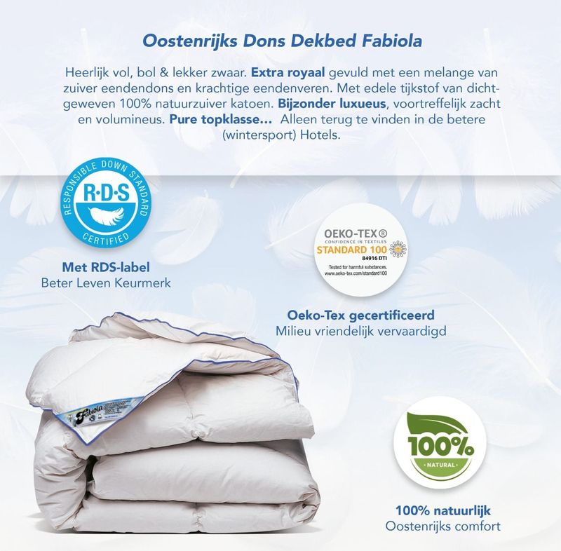 Fabiola - Oostenrijks Dons Dekbed - 140x220 cm - 50% Eendendons - 100% Katoen
