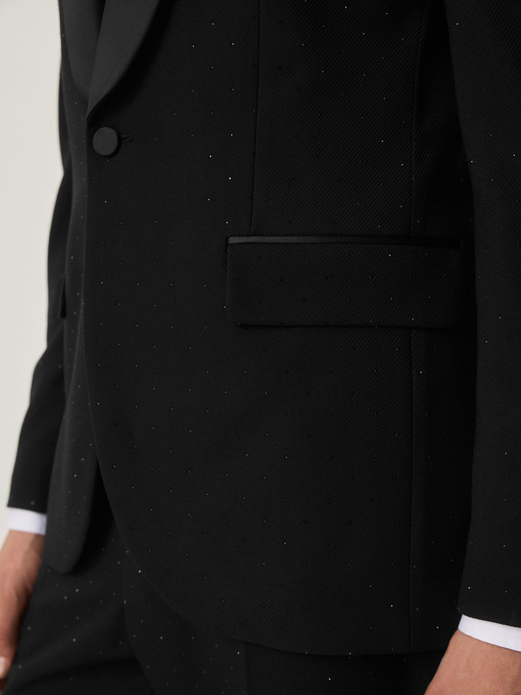 Zwart - Slim Fit Sequin Tuxedo Suit Jacket