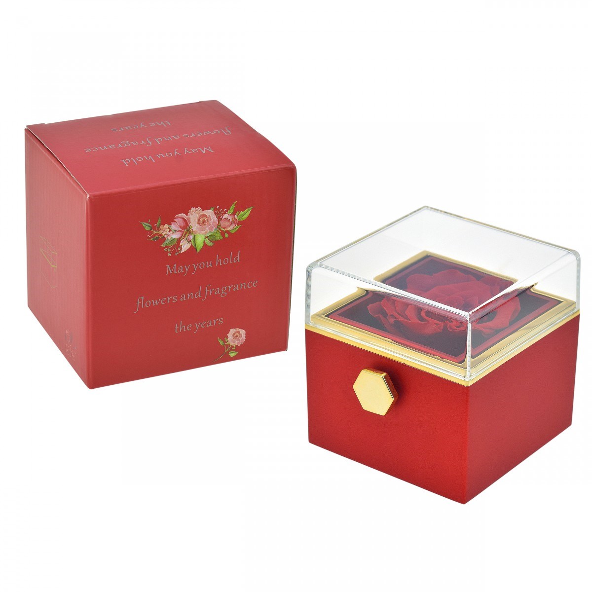 Coffret bague et roses éternelles rouge