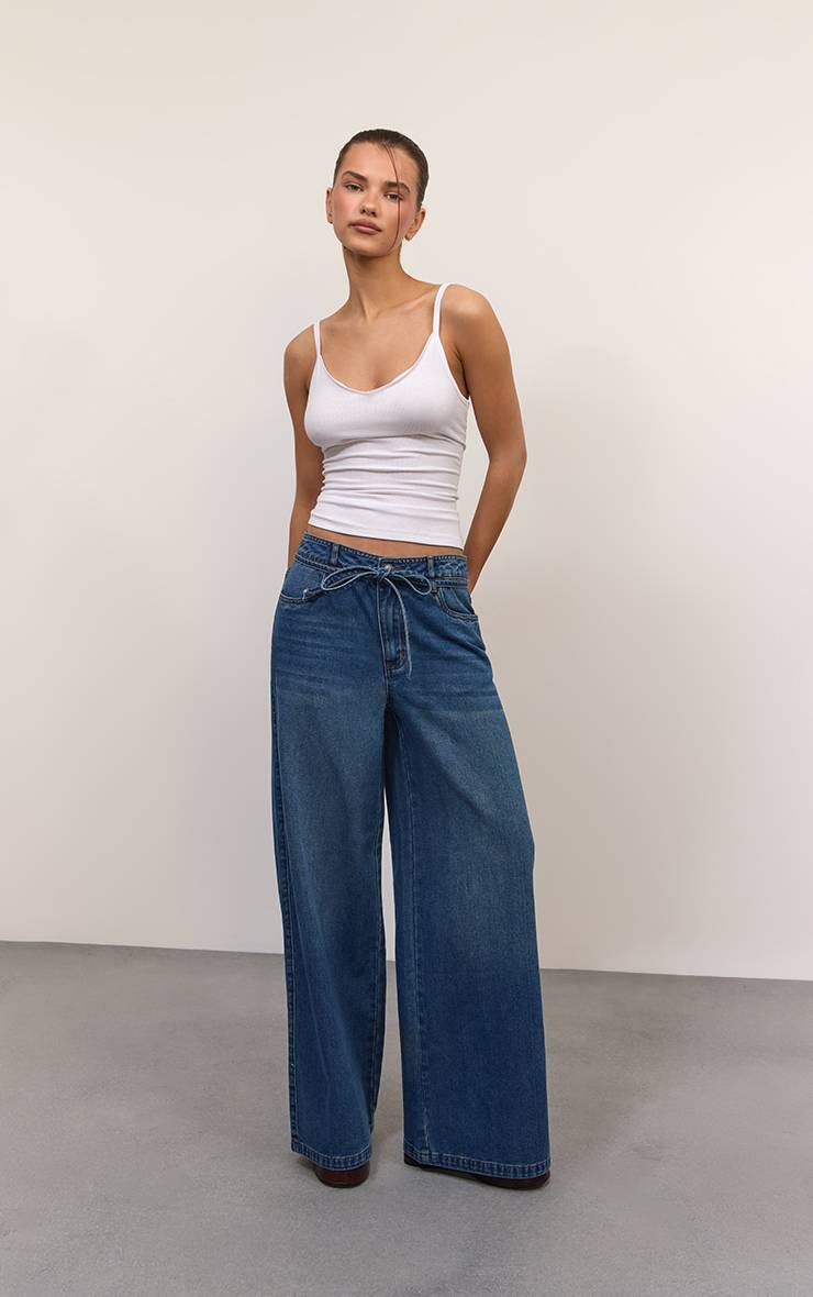 Mid Blue Wash Jean Taille Paper Bag En Denim