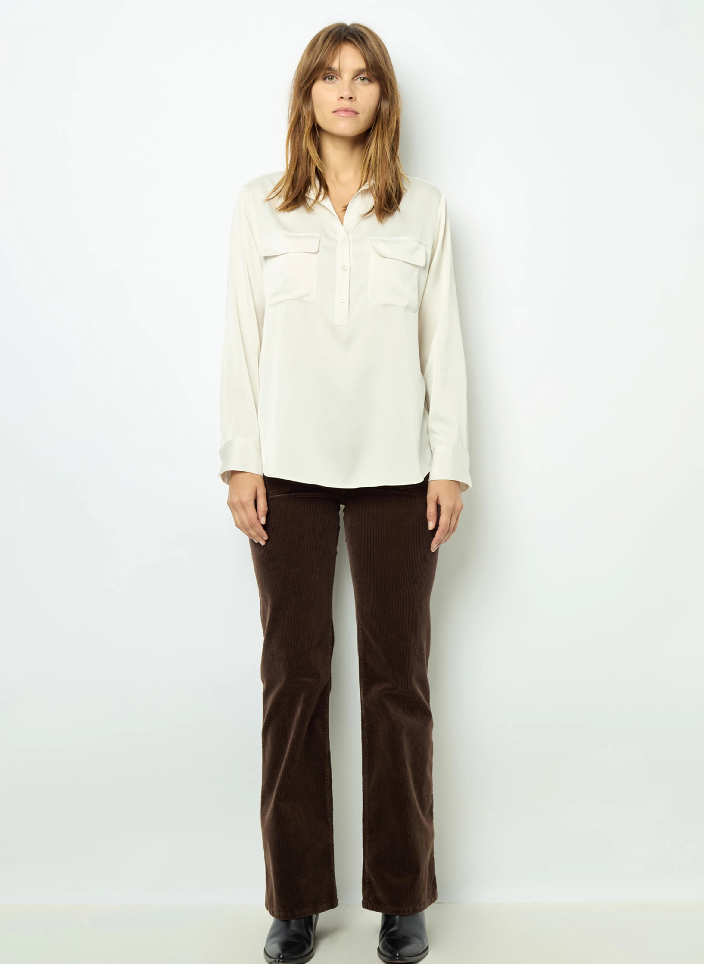 BRIGITTE - Blouse droite fluide satinée| Blanc