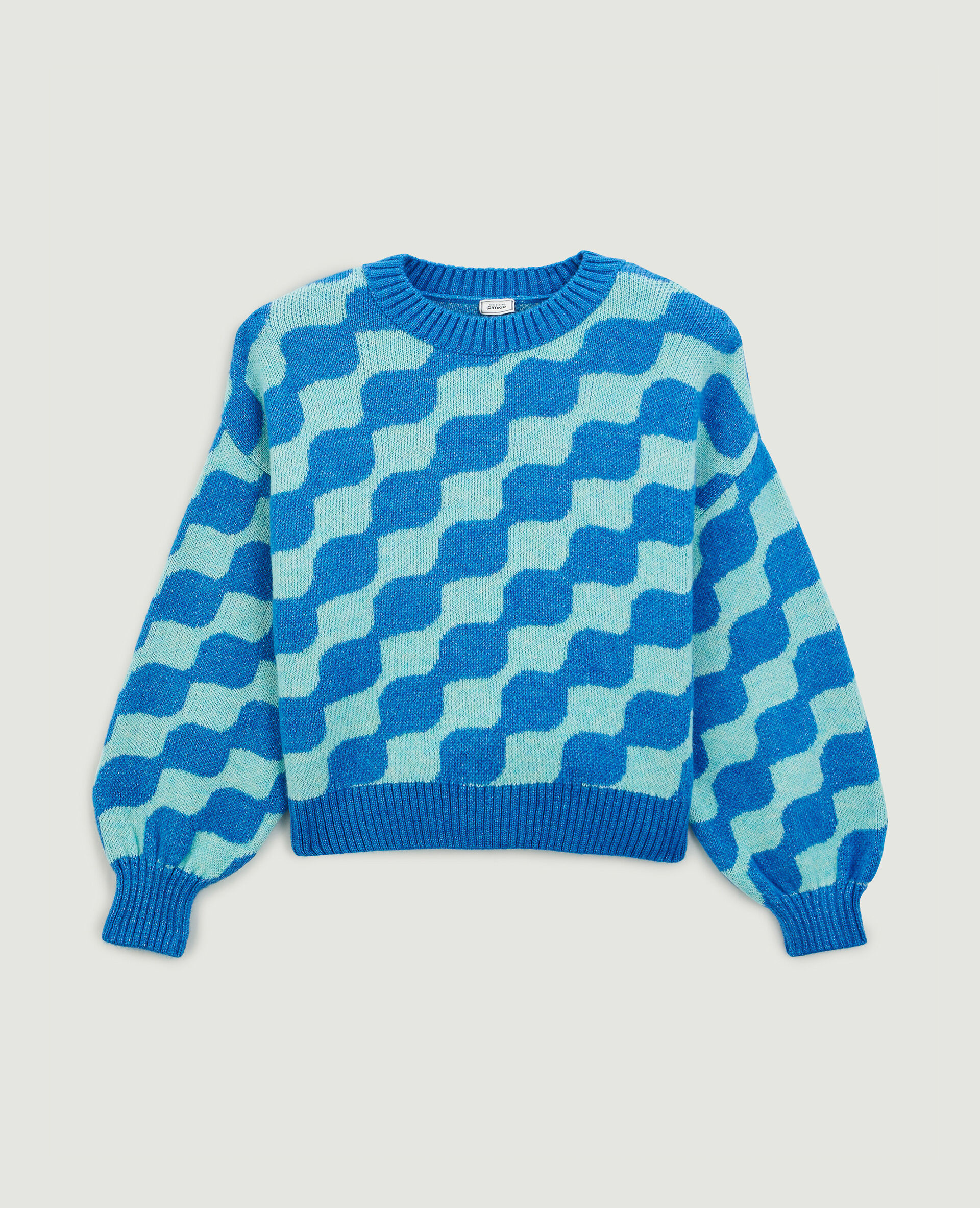 Pull col rond manches ballons - Bleu électrique