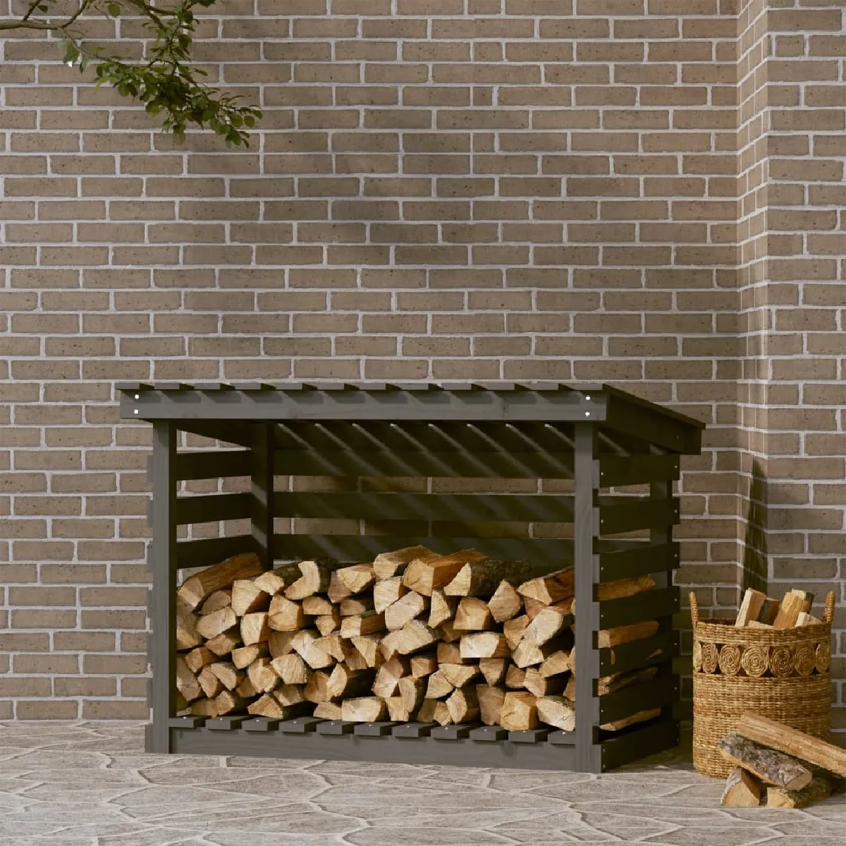 vidaXL Support bois de chauffage Gris 108x73x79 cm - Bois de pin