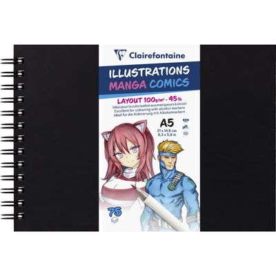 Carnet de dessin spiralé Manga Layout - A5 - 75 feuilles - 100gr - Clairefontaine