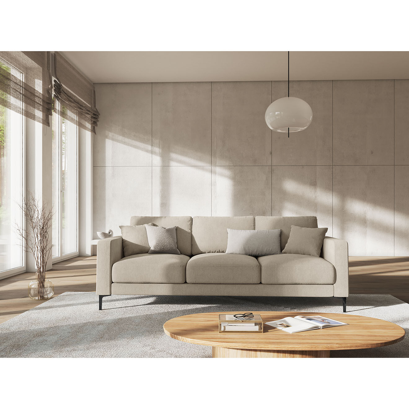 Mazzini Sofas Canapé Venus 3 Places beige - 220x92x90 cm