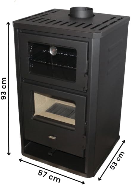 Prity FG D Kaminofen Holz 14,2 kW mit Backofen – Küchenofen Holzherd Festbrennstoffherd – Holzofen zum Kochen & Heizen – BImSchV Stufe 2 – Ø150 mm Rauchrohranschluss