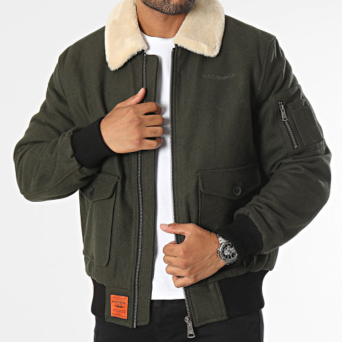 Veste Bomber Col Mouton Aviator Vert Kaki