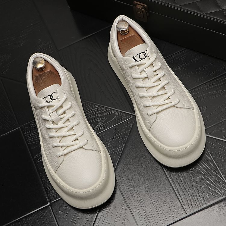 Mr Ozera - Platform Plain Lace Up Sneakers