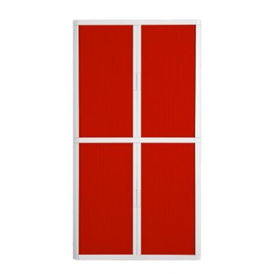 Armoire haute à rideaux EASY OFFICE - 110 x 204 x 41,5 cm - Corps et poignée blanc - Rideaux rouge
