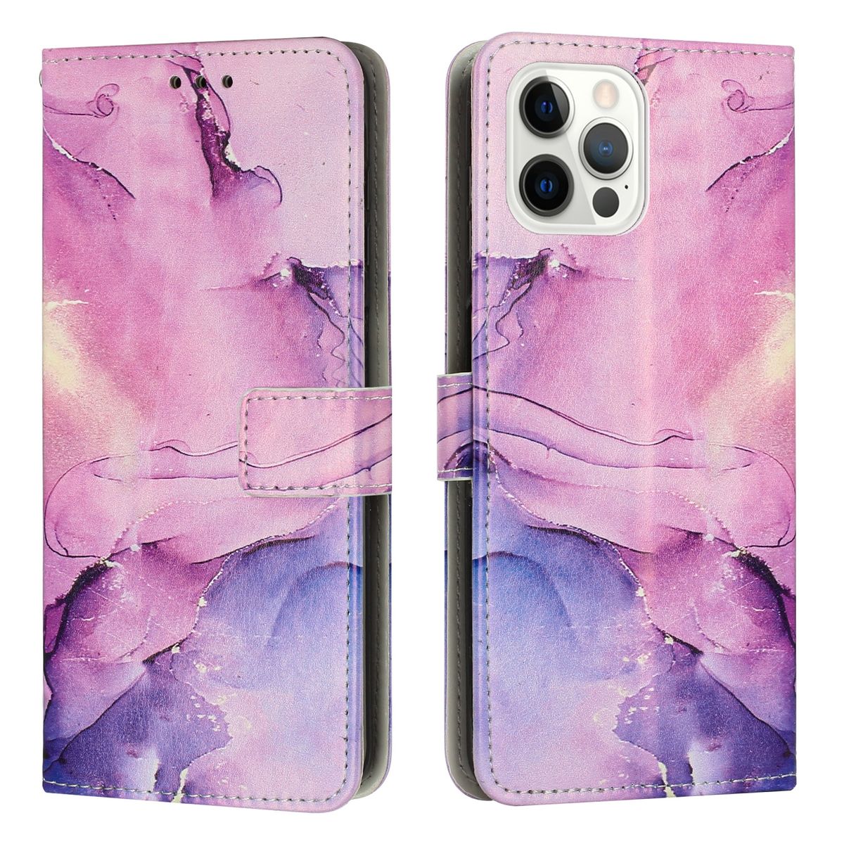 Hülle für Apple iPhone 15 Pro Handy Schutz Case Cover Klapp Tasche Marmor Etuis