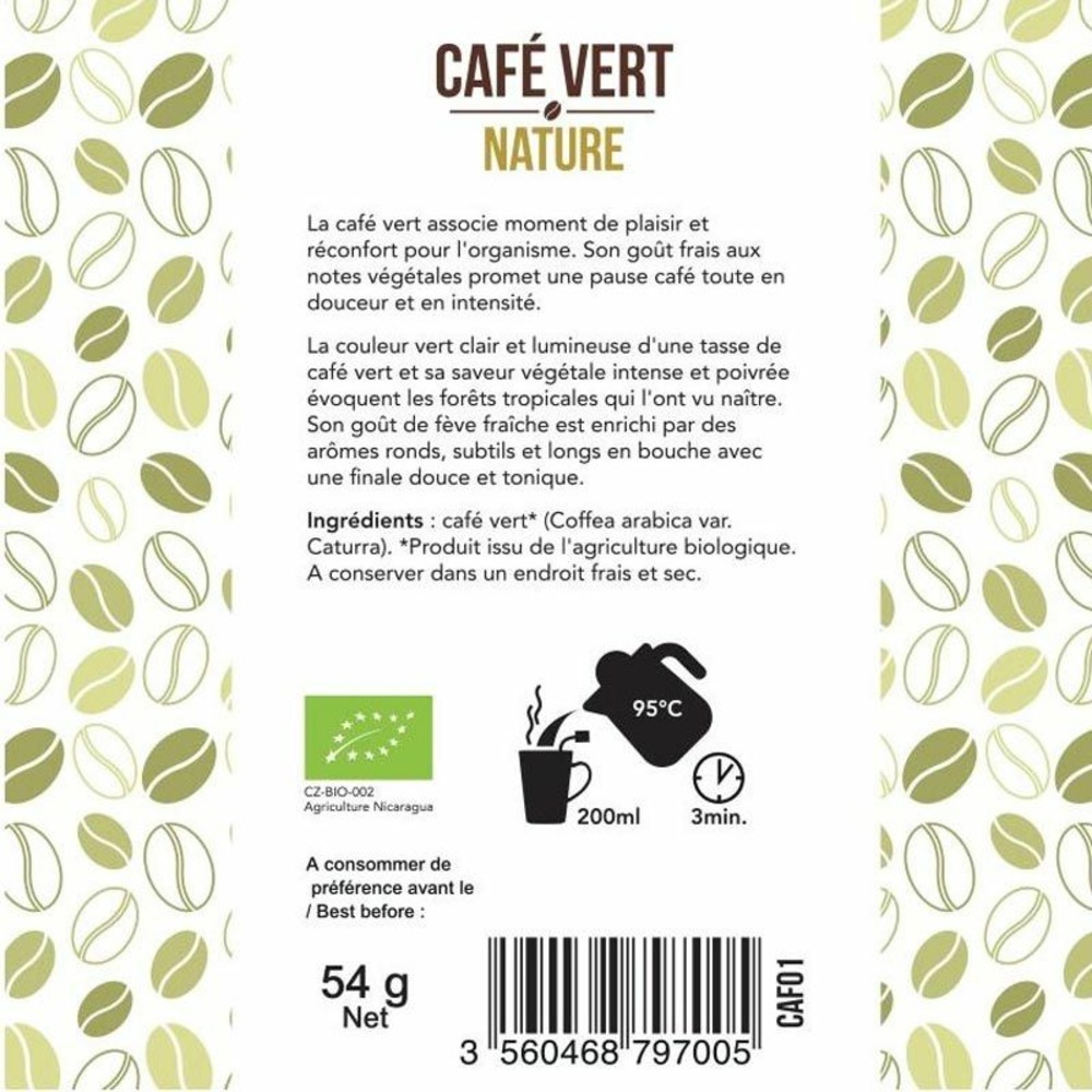 Café vert nature 18 sachets + paille inox avec filtre