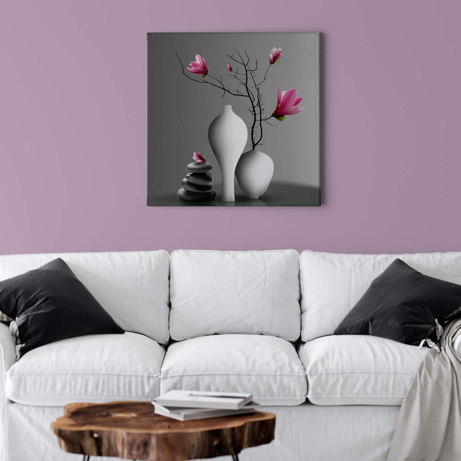 Leinwandbild MAGNOLIE IN VASE - pink-grau - 50x50 cm