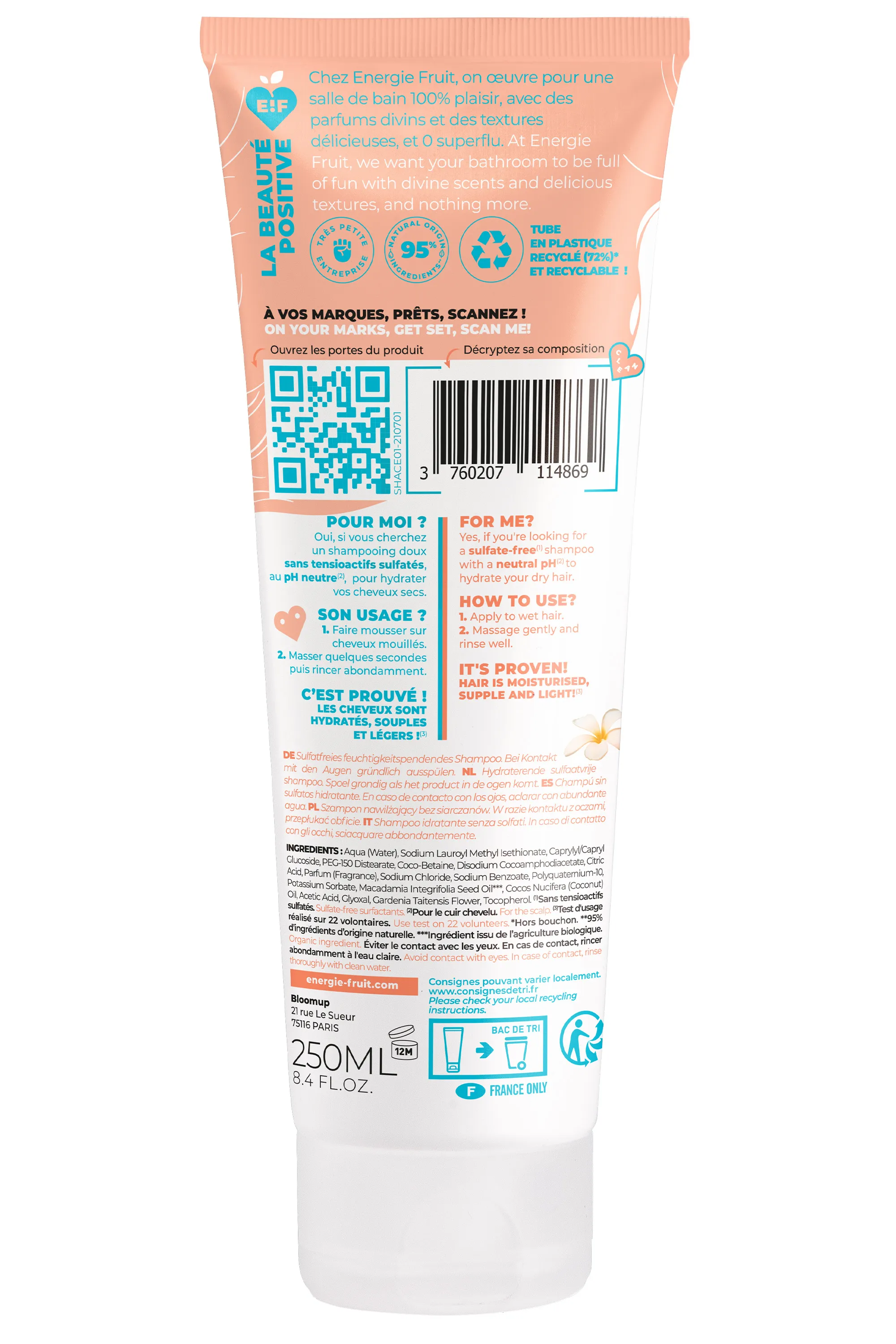 Energie Fruit Shampoing pour cheveux secs au monoï et à l’huile de macadamia-250 ml