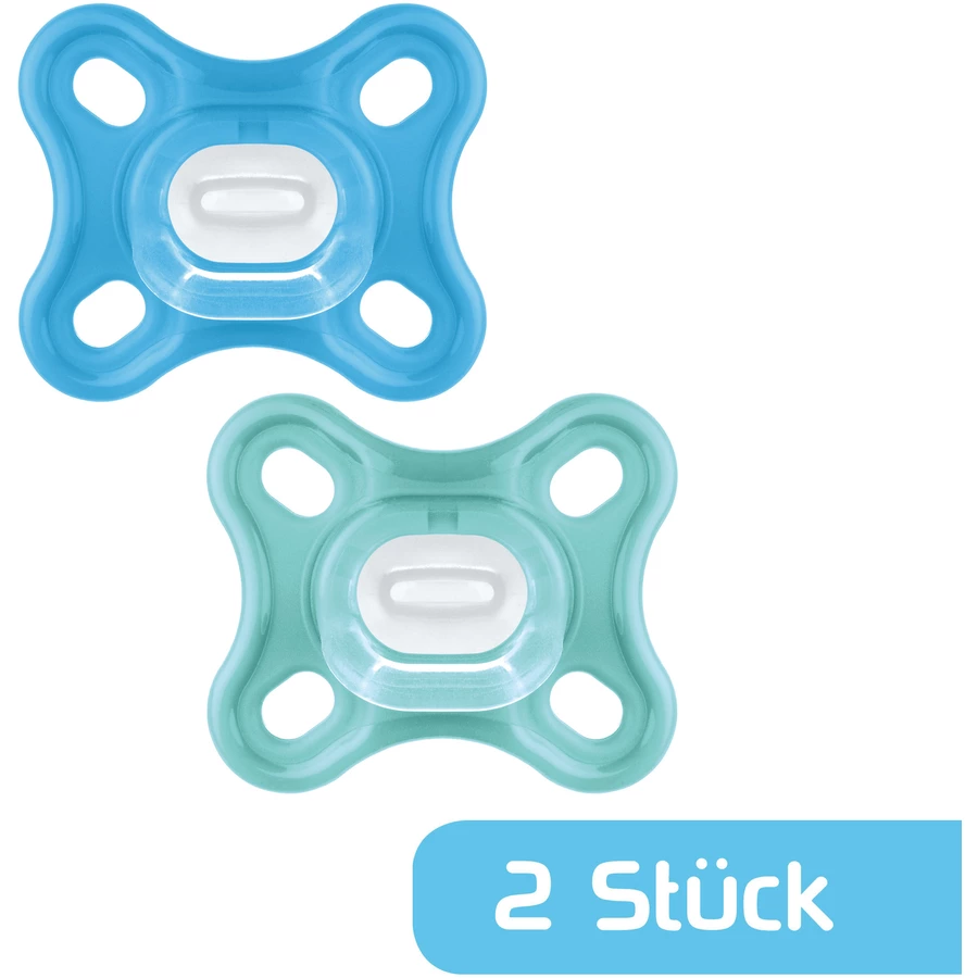 MAM Schnuller Comfort Silikon, 0+ Monate, 2 Stk, blau + türkis