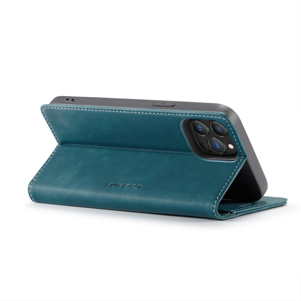 iPhone 13 Pro Leder Tasche Flip Wallet Etui mit Kartenfächern - Blaugrün