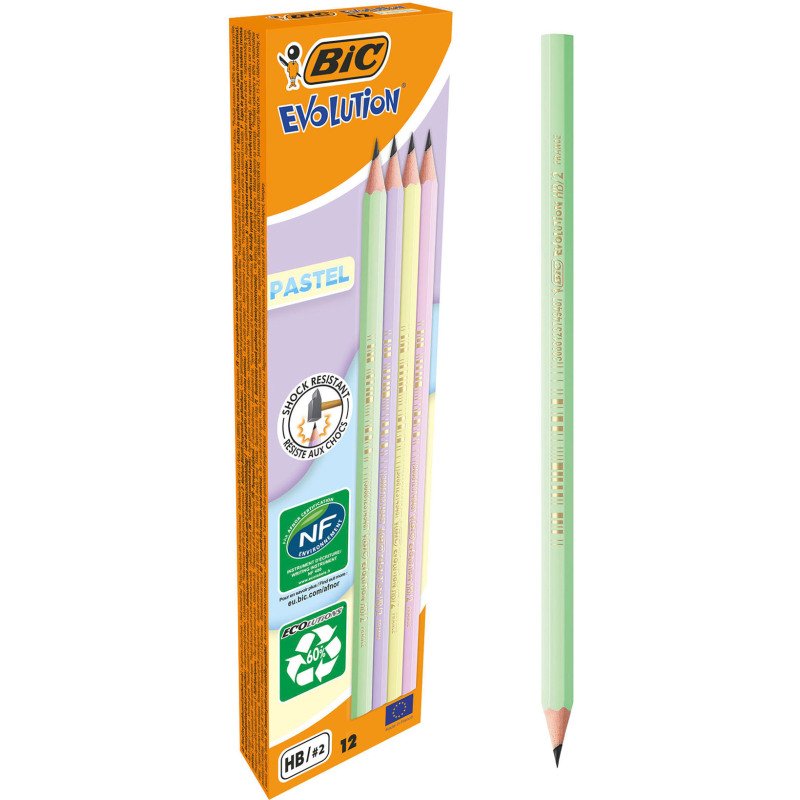 Crayon à papier Bic Evolution pastel HB - Boïte de 12