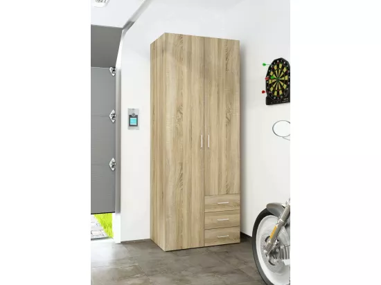 Garde-robe 2 portes Dscaratt, Meubles de chambre, Penderie de plain-pied, Placard à vêtements, 78x50 h200 cm, Chêne