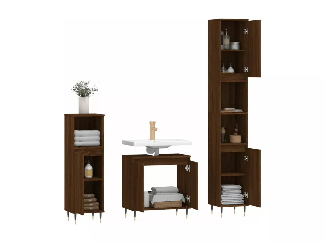 Ensemble de meubles de salle de bain 3 pcs Chêne marron