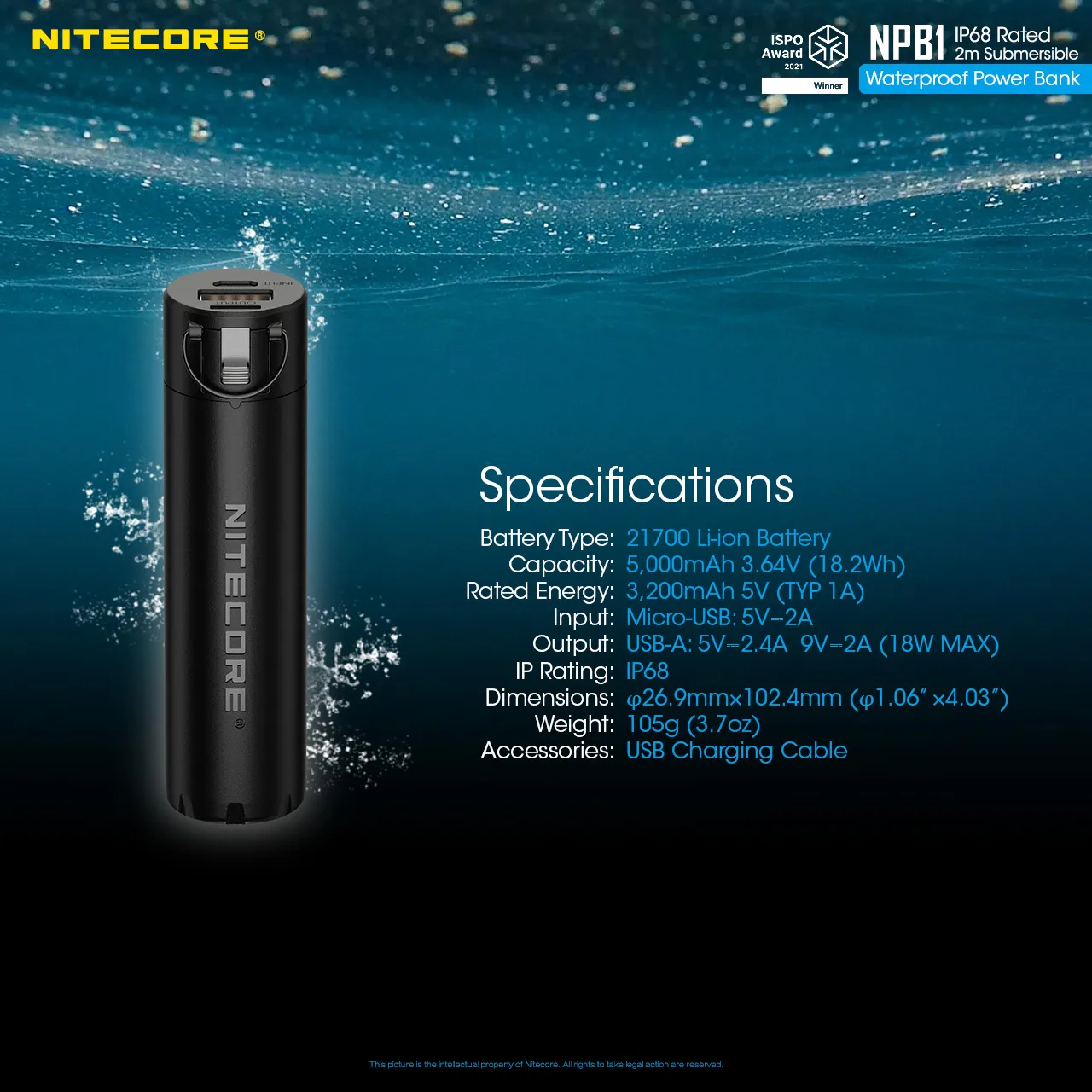 Nitecore Npb1 Waterproof Powerbank 5000 Mah Black