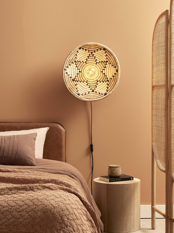 Good&Mojo Andros wandlamp Ø45 zwart/naturel