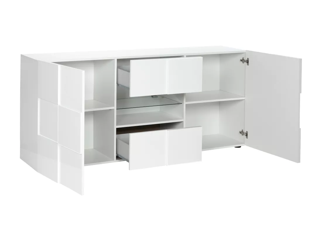 Buffet CALISTO - LEDs - 2 portes & 2 tiroirs - Blanc laqué