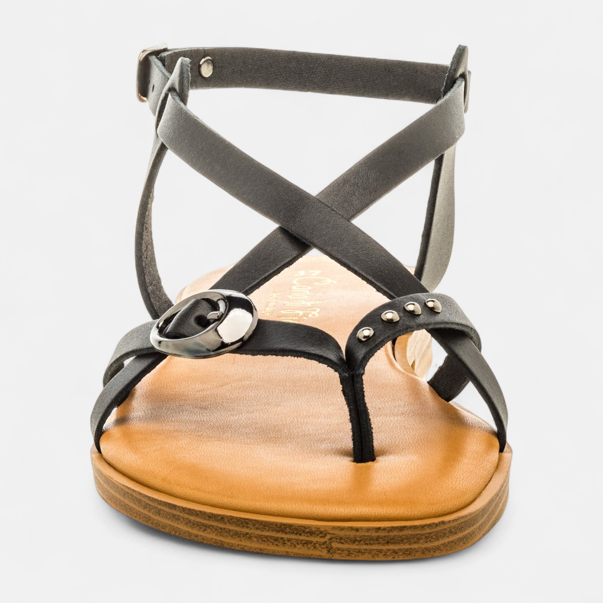Nu-pieds Femme en cuir noir