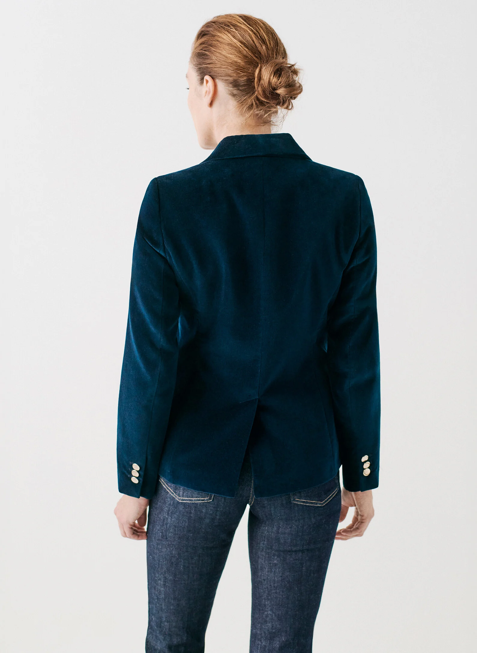 VAMBRE2 - Veste tailleur cintrée effet velours côtelé | Bleu