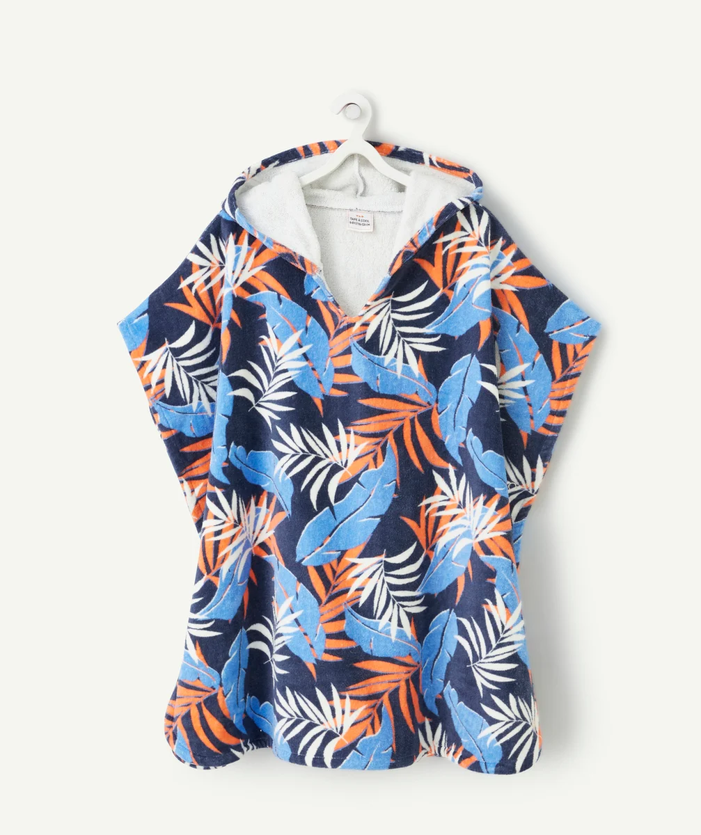 poncho à capuche garçon matière éponge imprimé feuilles
