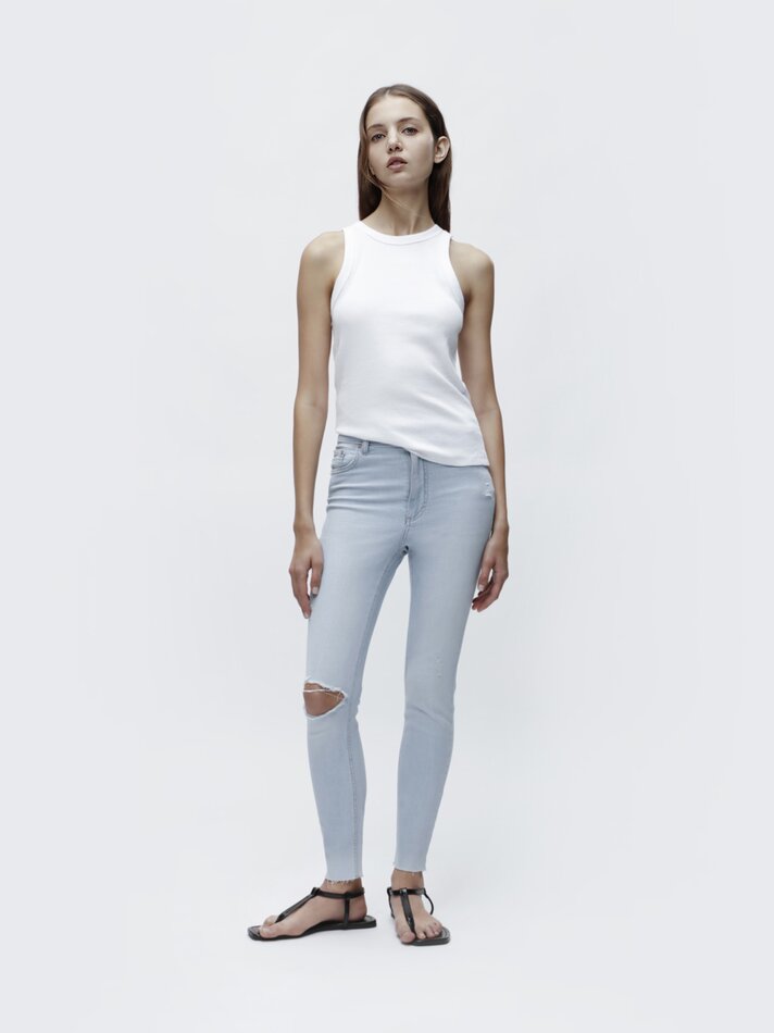 Calça jeans skinny de cintura alta - Azul claro