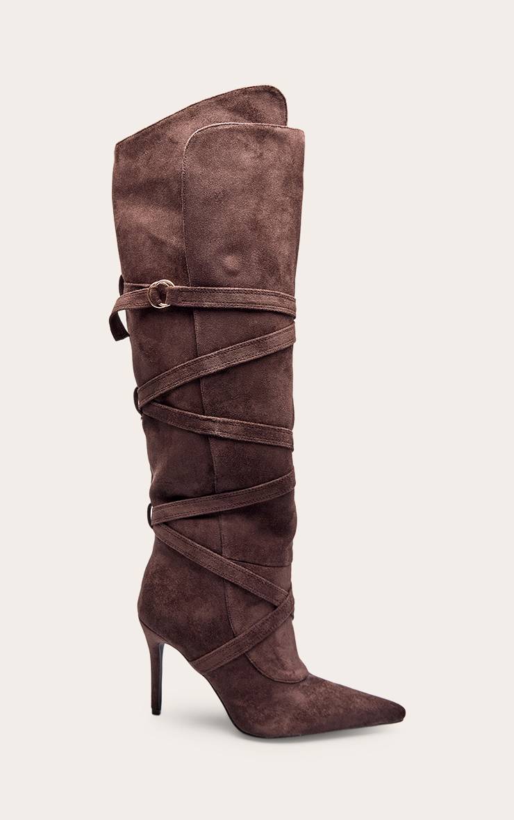 Chocolat Bottes Hautes En Synthétique Avec Liens À Nouer