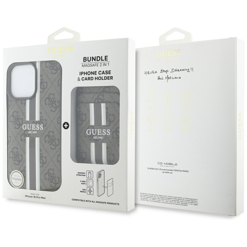 iPhone 16 Pro Max MagSafe 2in1 Leder Hülle Wallet Case mit Magnetischem Kreditkartenfach 4G Stripes (GUBPHCP16XP4RPSW) - Braun