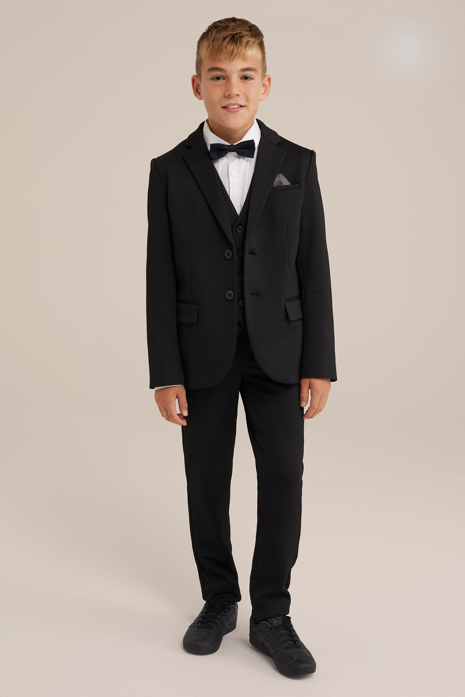 Jongens slim fit  blazer met structuur WE Fashion Zwart
