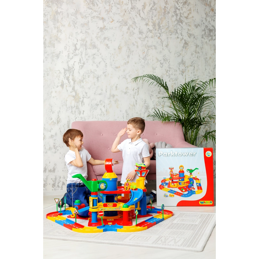 Wader Quality Toys Park Tower mit 3 Ebenen, Autos und Spielstraße