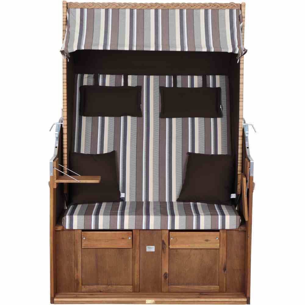 Strandkorb TREND 10 - Akazienholz massiv - weiß-beige-braun gestreift