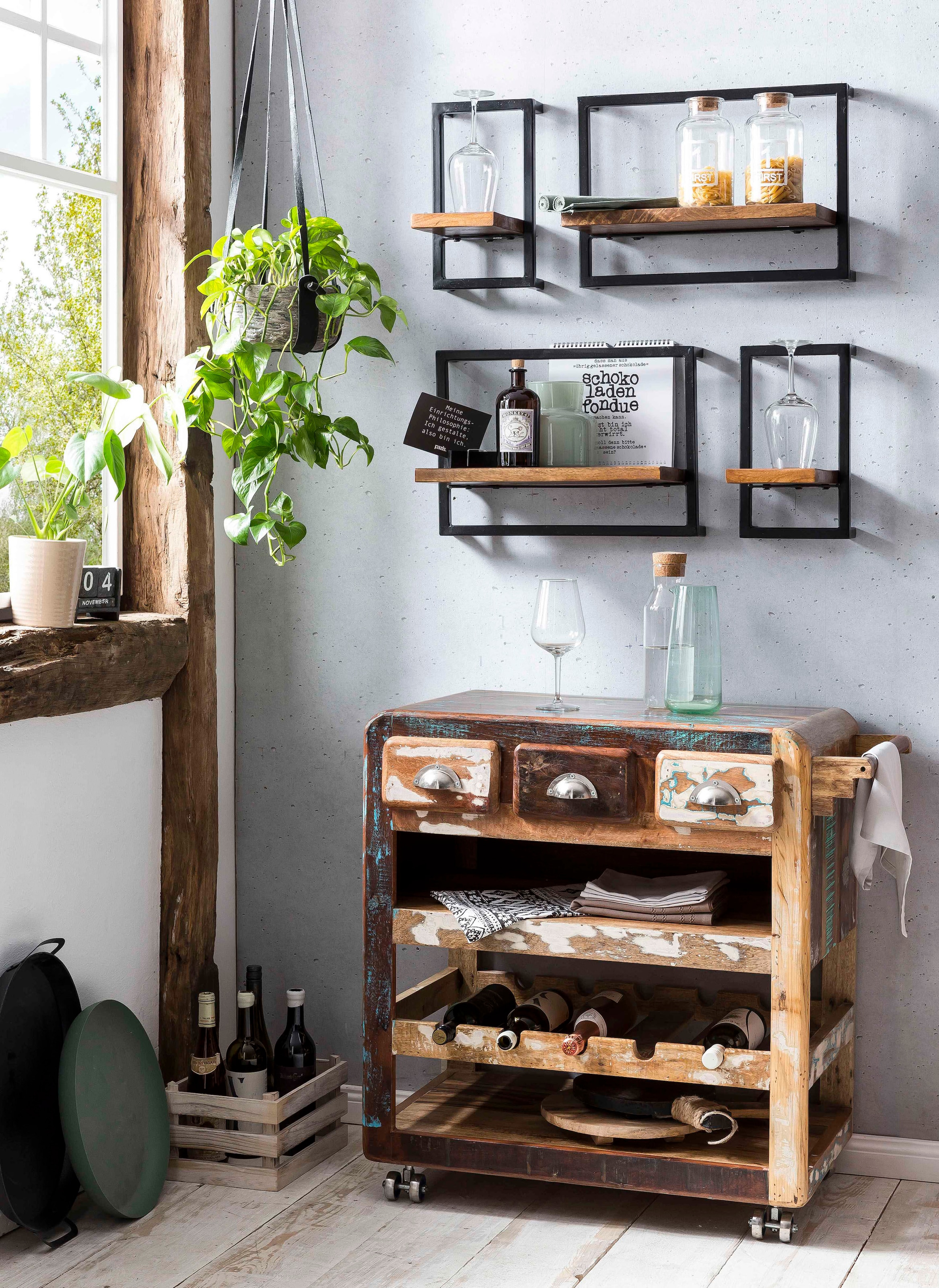 SIT Küchenwagen »Fridge« aus recyceltem Altholz, Shabby Chic, Vintage