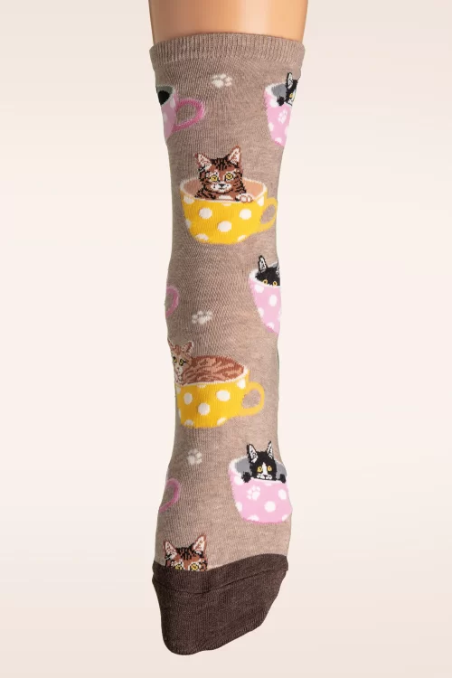 Socksmith Cat-Feinated sokken in bruin