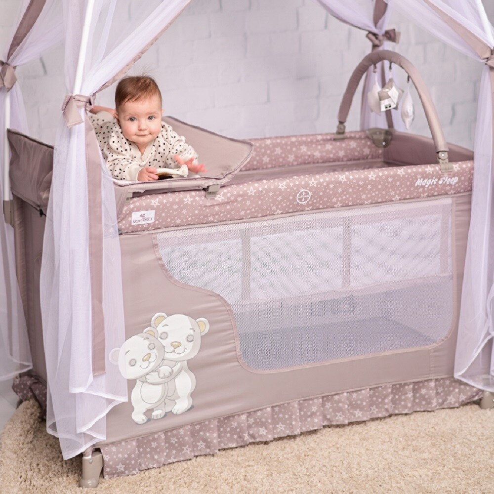 Lorelli Reisebett Magic Sleep 2 Ebenen Baldachin Mobile Wickelauflage faltbar grau