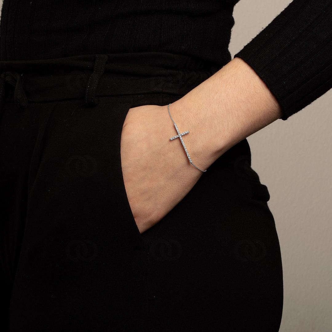 Armband 750/18 K Weissgold Kreuz mit Brillanten 0.50 ct H/si