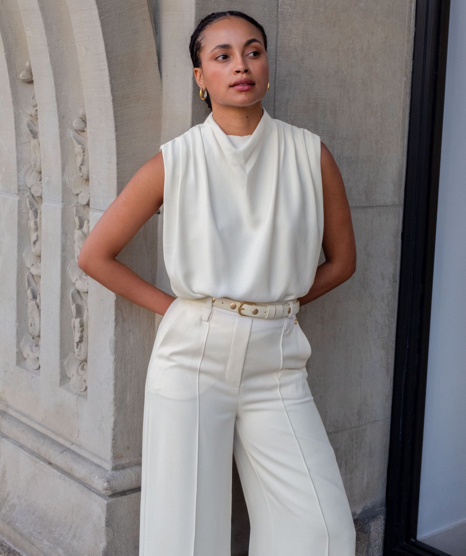 JV-ESSA high waisted wide leg pantalon - off white