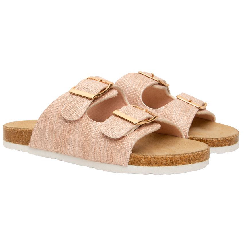 Sandales roses à double boucles pour fille - Rose