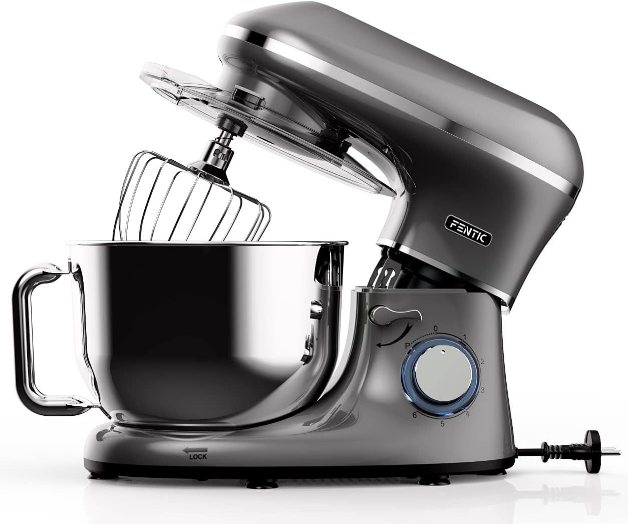 Küchenmaschine - 2000W - Edelstahl Rührschüssel (6,2 L) - Knetmaschine mit Rührhaken, Knethaken, Schlagbesen und Spritzschutz - Inkl. zusätzlichem Zubehör - Anthrazit