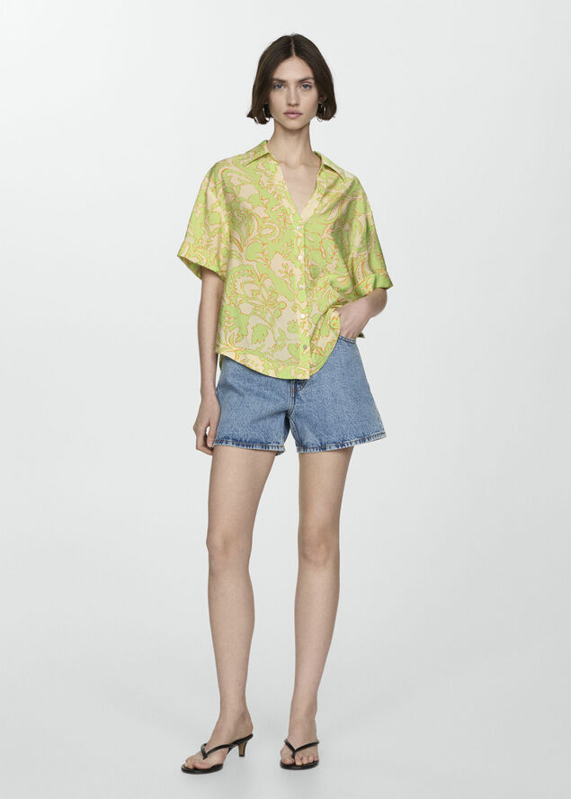 MANGO Printed short-sleeved shirt Bright yellow