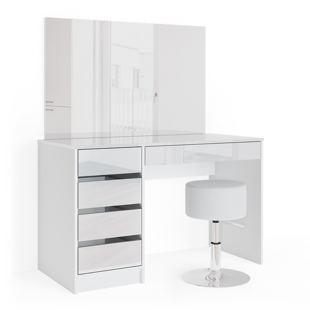 Vicco Schminktisch Sherry weiß Spiegel Hocker Frisiertisch Kommode 5 Schubladen