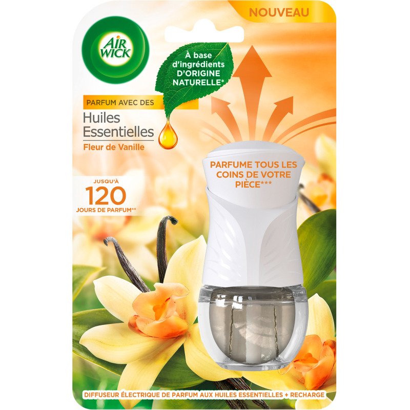 Diffuseur de parfum électrique Air Wick aux huiles essentielles Fleur de vanille avec recharge 19 ml