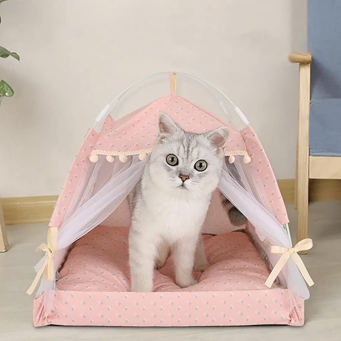 (40x40cm) Haustier Zelt Katzen Bett Indoor Hunde Höhle mit Kissen   Fenster - Rosa