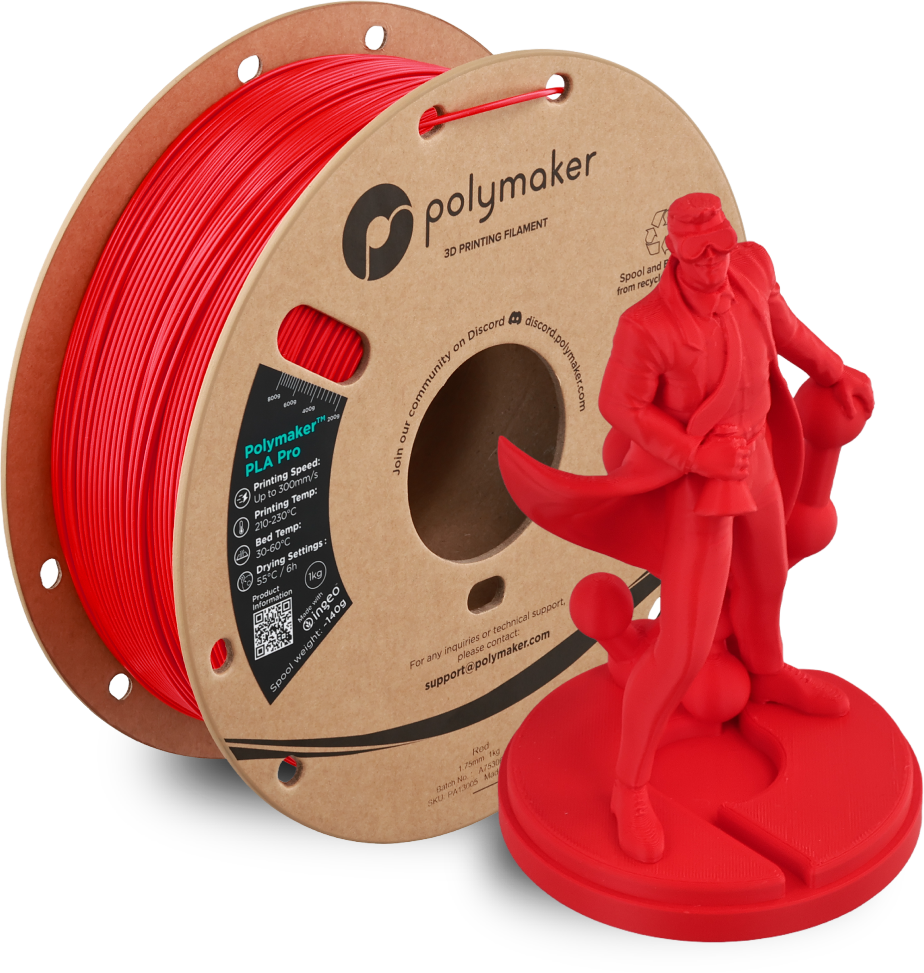 Polymaker  PLA Pro Red, 1,75 mm / 1000 g    Neue, verbesserte Formulierung: Hochleistungs-High Speed-PLA in Red